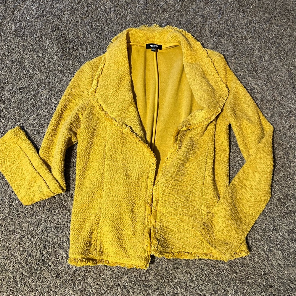 Premise Golden Yellow Open Front Cardigan with Fringe detail, size 4